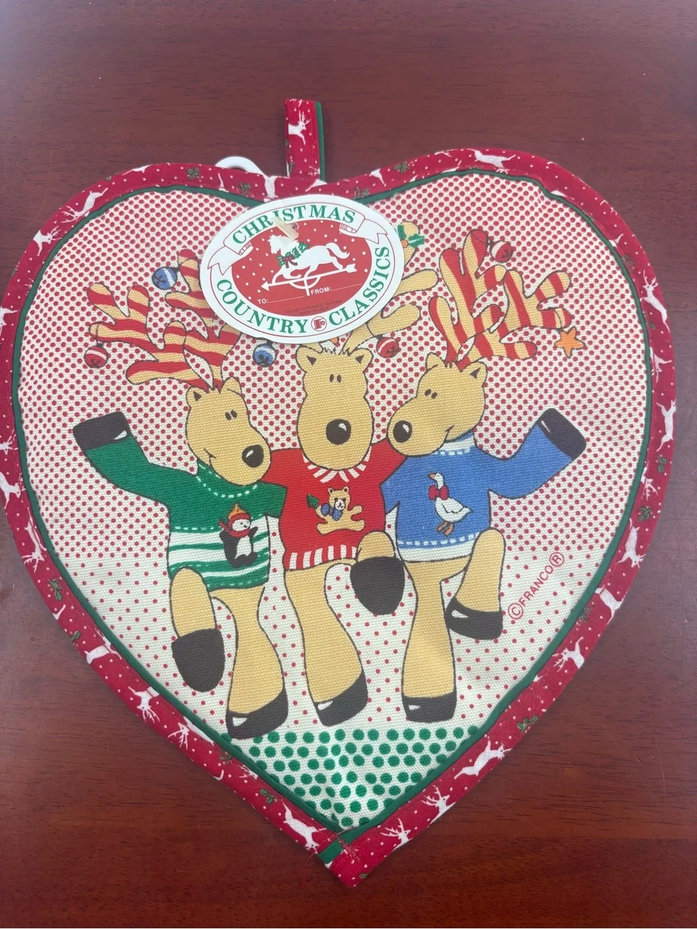 Red Holiday Reindeer Heart Pot Holder